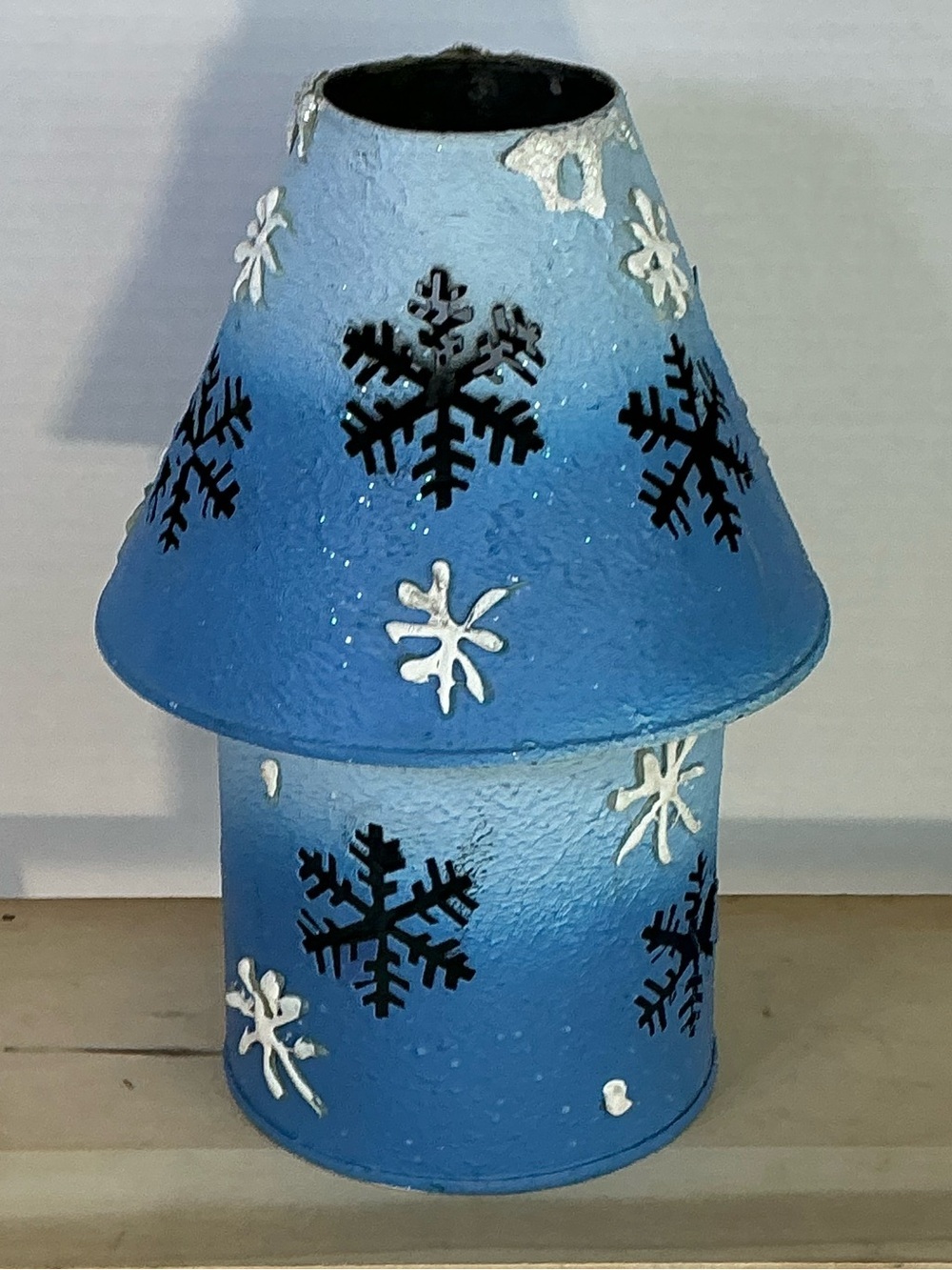 Metal Candle Holder Jar Lamp Shade Winter Holiday Table Decor Blue Vintage 1990 - Picture 8 of 16